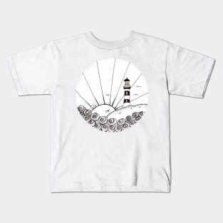 Whimsical Lighthouse Daylight Ink Illustration Kids T-Shirt